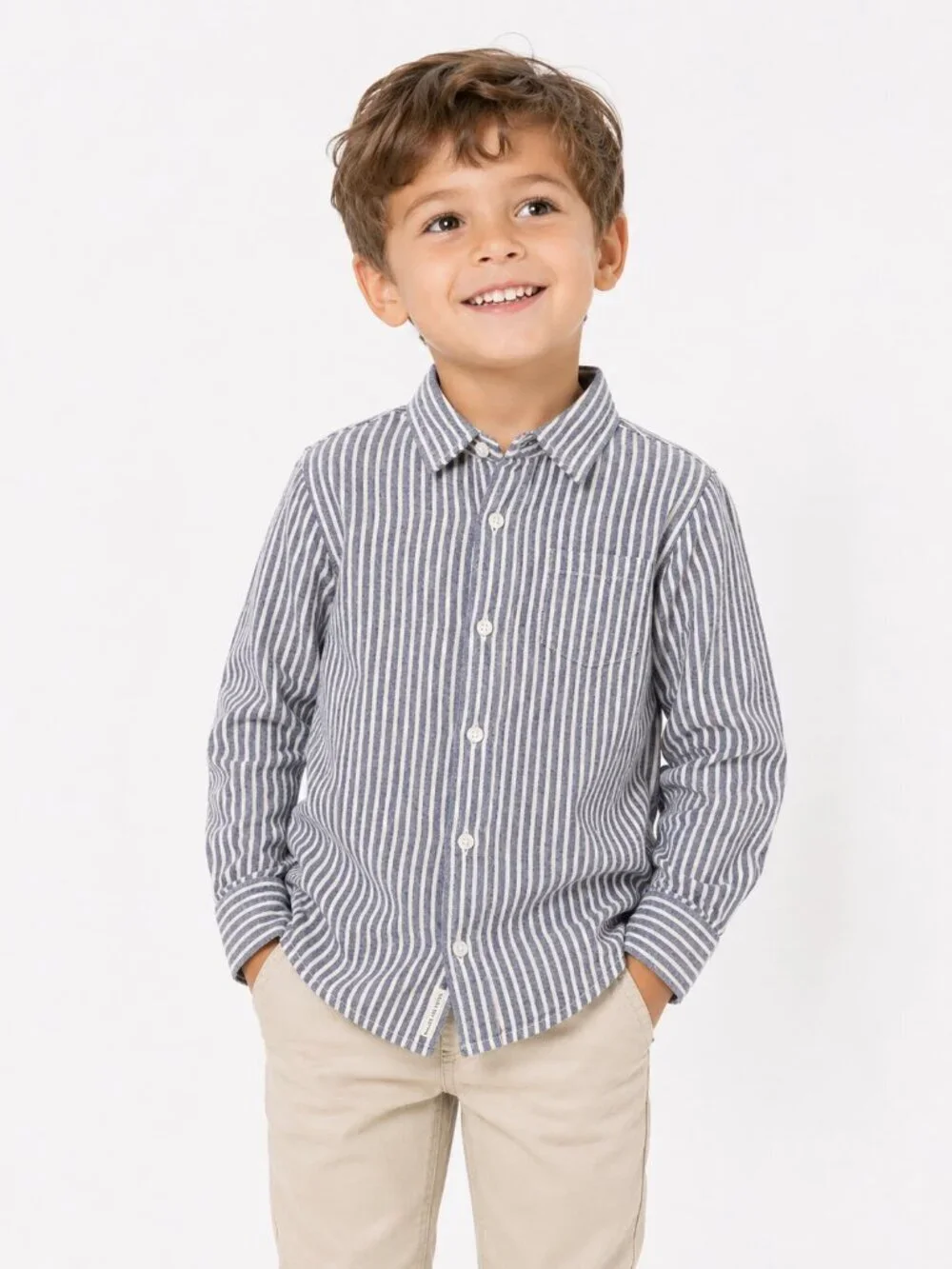 JANIE AND JACK Linen Cotton Blue Striped Button Down 5T